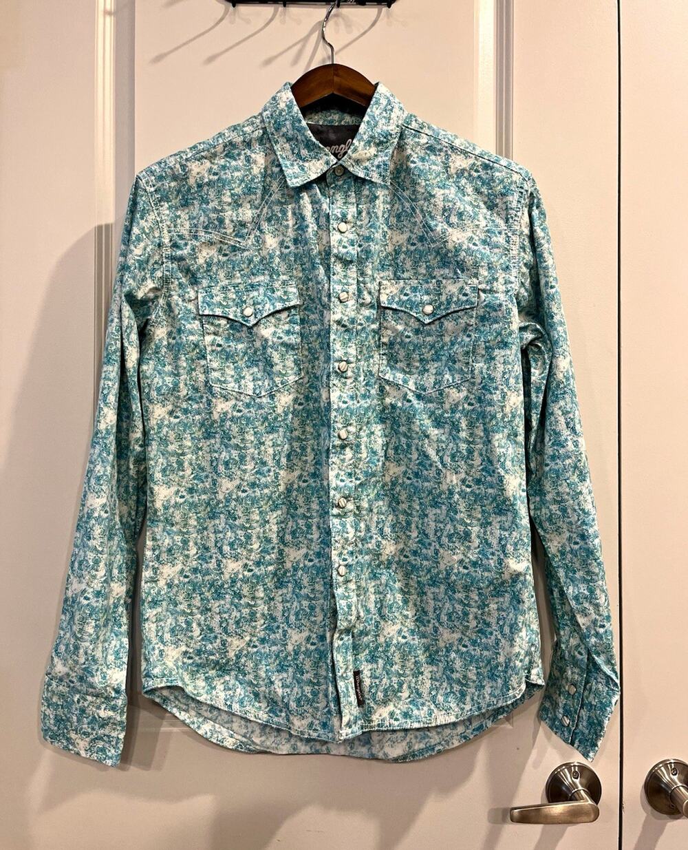 Wrangler Retro Premium Blue White Paisley Long Sleeve Button-Up Shirt M 0014